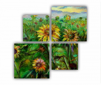 Set 4 Tablouri Multicanvas Camp de floarea soarelui 1 0071 160X160 cm 