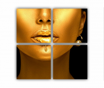 Set 4 Tablouri Multicanvas Femei in machiaj auriu 0557 80X80 cm