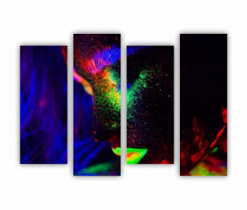 Set 4 Tablouri Multicanvas Femeie frumoasa par albastru si buze verzi in lumina neonului 4 0592 160X120 cm 