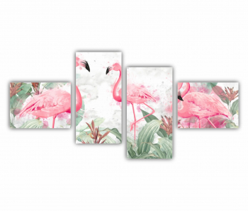 Set 4 Tablouri Multicanvas Flamingo roz 0399 140X70 cm 