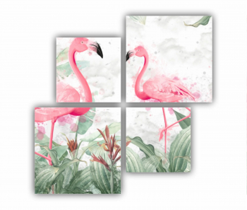 Set 4 Tablouri Multicanvas Flamingo roz 0399 160X160 cm 