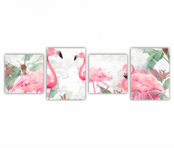 Set 4 Tablouri Multicanvas Flamingo roz 0399 240X80 cm 