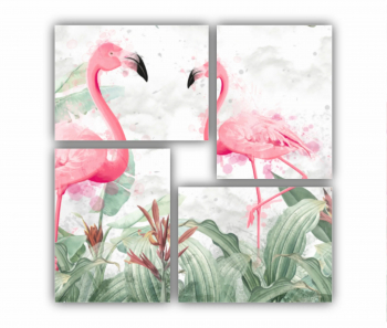 Set 4 Tablouri Multicanvas Flamingo roz 0399 70X70 cm 
