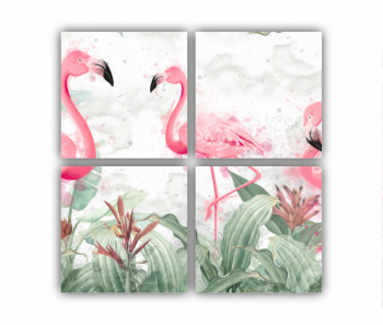 Set 4 Tablouri Multicanvas Flamingo roz 0399 80X80 cm 