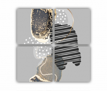 Set 4 Tablouri Multicanvas Fundal de arta abstracta cu elemente de cerneala cu alcool auriu stralucitor si forme geometrice 0801 80X80 cm 
