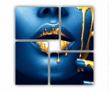 Set 4 Tablouri Multicanvas GOLD FASHION negru albastru auriu Femei cu Machiaj Auriu 26 0571 70X70 cm 