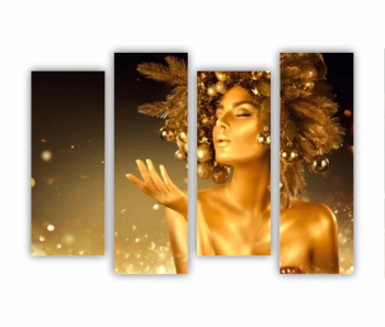 Set 4 Tablouri Multicanvas GOLD FASHION - negru auriu - Craciun Fericit - Femei cu Machiaj Auriu 20 0565 160X120 cm 