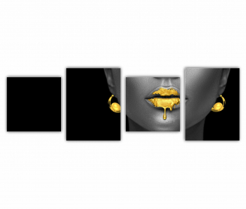 Set 4 Tablouri Multicanvas GOLD FASHION negru auriu Femei cu Machiaj Auriu 0637 240X80 cm 