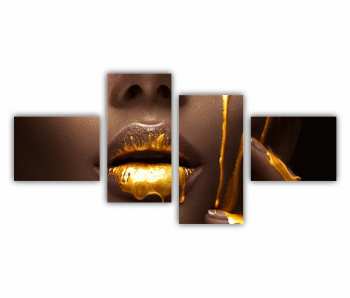 Set 4 Tablouri Multicanvas GOLD FASHION negru auriu Femei cu Machiaj Auriu 16 0559 140X70 cm 