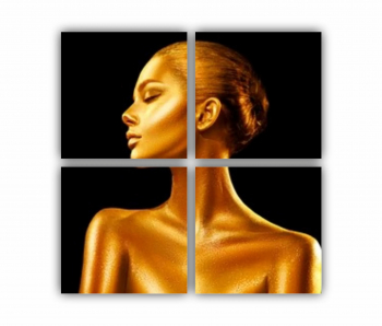 Set 4 Tablouri Multicanvas GOLD FASHION negru auriu Femei cu Machiaj Auriu 29 0574 80X80 cm 
