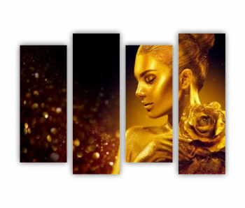 Set 4 Tablouri Multicanvas GOLD FASHION negru auriu Femei cu Machiaj Auriu 34 0581 160X120 cm 