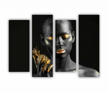 Set 4 Tablouri Multicanvas GOLD FASHION negru auriu Femei cu Machiaj Auriu 46 0648 160X120 cm 