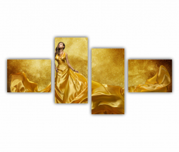 Set 4 Tablouri Multicanvas GOLD FASHION Rochie Aurie 0578 140X70 cm 