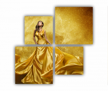 Set 4 Tablouri Multicanvas GOLD FASHION Rochie Aurie 0578 160X160 cm 