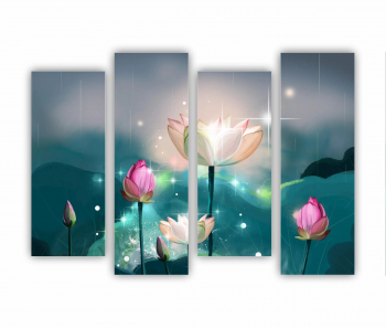 Set 4 Tablouri Multicanvas Ilustratie 3D a florilor de lotus 0691 160X120 cm 