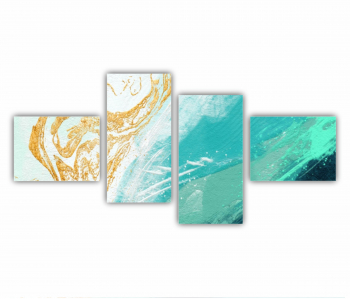 Set 4 Tablouri Multicanvas Ilustratie 3D a scenei de la malul marii cu nisip si apa 0774 140X70 cm 