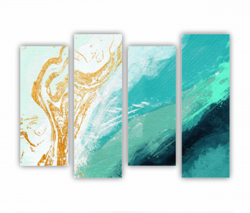 Set 4 Tablouri Multicanvas Ilustratie 3D a scenei de la malul marii cu nisip si apa 0774 160X120 cm 