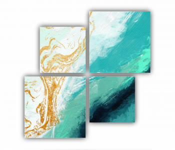 Set 4 Tablouri Multicanvas Ilustratie 3D a scenei de la malul marii cu nisip si apa 0774 160X160 cm 