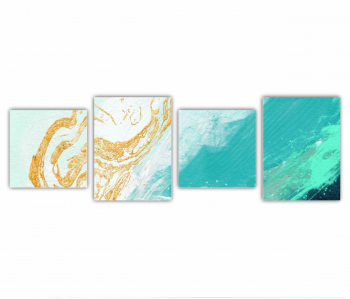 Set 4 Tablouri Multicanvas Ilustratie 3D a scenei de la malul marii cu nisip si apa 0774 240X80 cm 