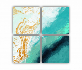 Set 4 Tablouri Multicanvas Ilustratie 3D a scenei de la malul marii cu nisip si apa 0774 80X80 cm 