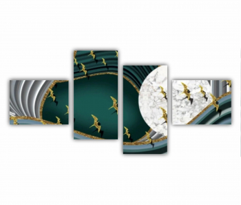 Set 4 Tablouri Multicanvas Ilustratie 3D a stolului de pasari care zboara pe cer 0737 140X70 cm 