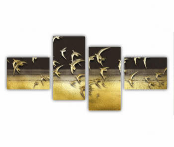 Set 4 Tablouri Multicanvas Ilustratie 3D a stolului de pasari care zboara pe cer 0739 140X70 cm 