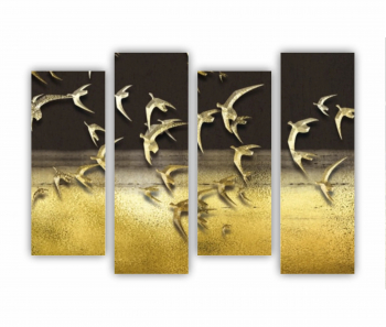 Set 4 Tablouri Multicanvas Ilustratie 3D a stolului de pasari care zboara pe cer 0739 160X120 cm 