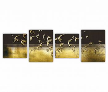 Set 4 Tablouri Multicanvas Ilustratie 3D a stolului de pasari care zboara pe cer 0739 240X80 cm 