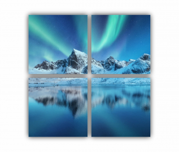 Set 4 Tablouri Multicanvas Lumina nordica in Islanda 2 0060 80X80 cm 