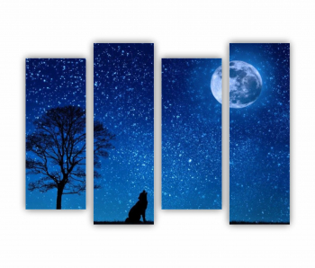 Set 4 Tablouri Multicanvas Lupul si luna 0486 160X120 cm 