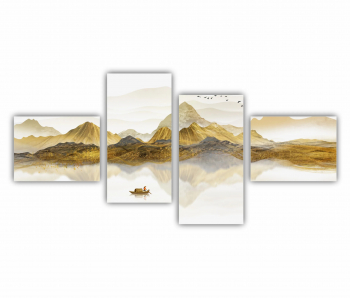 Set 4 Tablouri Multicanvas Noua pictura abstracta de peisaj auriu 2 0634 140X70 cm 