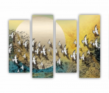 Set 4 Tablouri Multicanvas Pasari care zboara peste luna - arta abstracta 0775 160X120 cm 