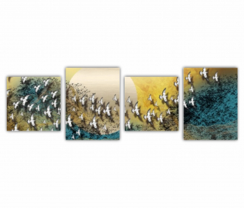 Set 4 Tablouri Multicanvas Pasari care zboara peste luna - arta abstracta 0775 240X80 cm 