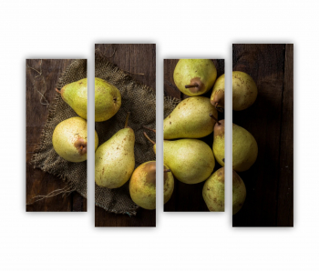 Set 4 Tablouri Multicanvas Pere pe panza si scandura de lemn 0838 160X120 cm 