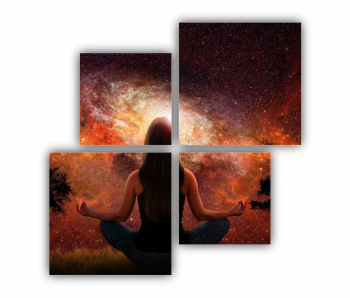 Set 4 Tablouri Multicanvas Silueta omului cu univers 0306 160X160 cm 