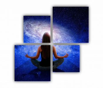 Set 4 Tablouri Multicanvas Silueta omului cu univers 0307 160X160 cm 