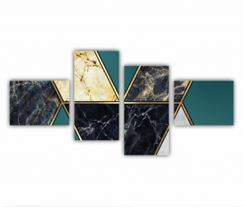 Set 4 Tablouri Multicanvas Textura creativa a marmurei incrustatie de mozaic modern verde si auriu 0824 140X70 cm 