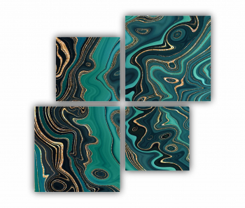Set 4 Tablouri Multicanvas Textura creativa a marmurei incrustatie de mozaic modern verde si auriu 0825 160X160 cm 
