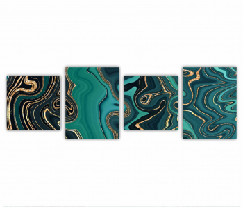 Set 4 Tablouri Multicanvas Textura creativa a marmurei incrustatie de mozaic modern verde si auriu 0825 240X80 cm 
