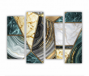Set 4 Tablouri Multicanvas Textura creativa a marmurei incrustatie de mozaic modern verde si auriu 0826 160X120 cm 