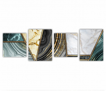 Set 4 Tablouri Multicanvas Textura creativa a marmurei incrustatie de mozaic modern verde si auriu 0826 240X80 cm 