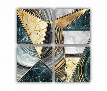 Set 4 Tablouri Multicanvas Textura creativa a marmurei incrustatie de mozaic modern verde si auriu 0826 80X80 cm 