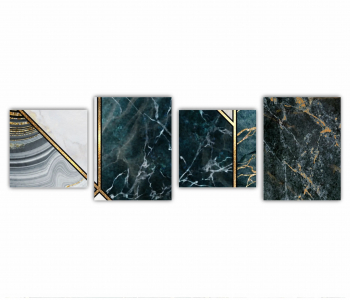 Set 4 Tablouri Multicanvas Textura creativa a marmurei incrustatie de mozaic modern verde si auriu 0827 240X80 cm 