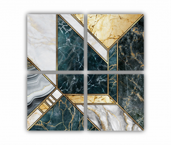 Set 4 Tablouri Multicanvas Textura creativa a marmurei incrustatie de mozaic modern verde si auriu 0827 80X80 cm 