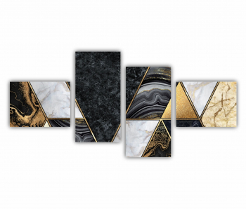 Set 4 Tablouri Multicanvas Textura creativa a marmurei incrustatie de mozaic modern verde si auriu 0829 140X70 cm 