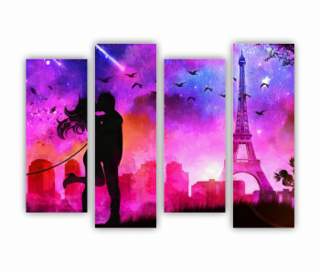 Set 4 Tablouri Multicanvas Un cuplu minunat care se saruta pe langa Turnul Eiffel 0802 160X120 cm 