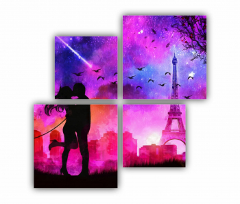 Set 4 Tablouri Multicanvas Un cuplu minunat care se saruta pe langa Turnul Eiffel 0802 160X160 cm 