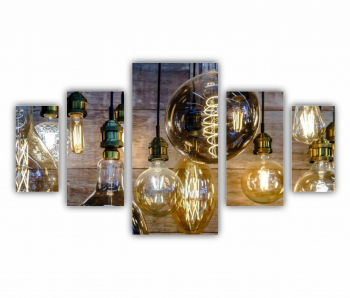 Set 5 Tablouri Multicanvas Becuri de iluminat vintage 0425 200X120 cm 