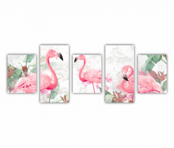 Set 5 Tablouri Multicanvas Flamingo roz 0399 150X60 cm 