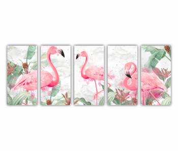 Set 5 Tablouri Multicanvas Flamingo roz 0399 200X80 cm